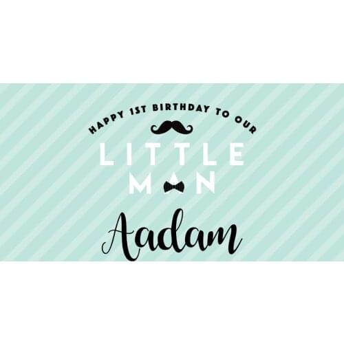 Custom Little Man Mustache Happy 1ST Birthday Blue Striped backgrounds High quality Computer print party photo backdrop