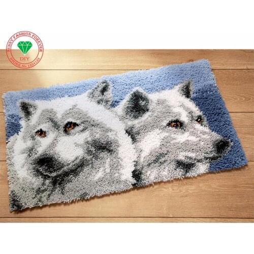 2015 Hook Rug Kit DIY Mat Needlework Kit Unfinished Crocheting Rug Yarn Cushion Double Wolves Embroidery Carpet Free Shipping