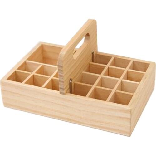 Essential Oil Box Wooden Nail Polish Storage Box 21-Lattice Portable Essential Oil Box Cool