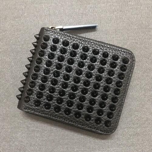 100% Leather Cowhide Real Purse Female Rivets Zipper Square Wallet Mixed Colors Short Wallet Unisex Punk Coin Purse Pochette