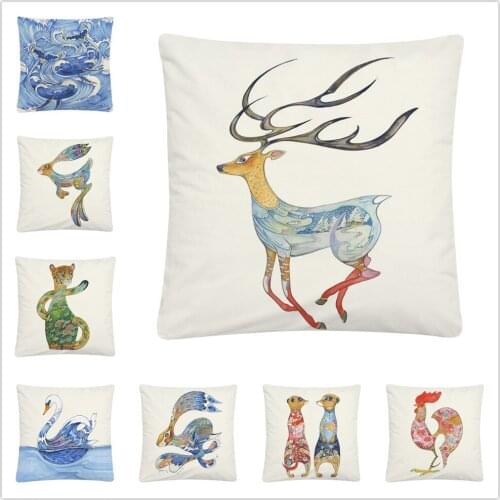 Beautiful Art Animal Plant Cartoon Pattern Soft Short Plush Cushion Cover Pillow Case for Home Sofa Car Decor Pillowcase 45X45cm