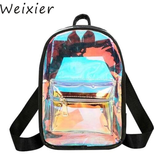 WEIXIER Laser Backpack School Backpacks Hologram Student School Bags For Teenage Girls Holographic Shoulder Bag mochila V2-73