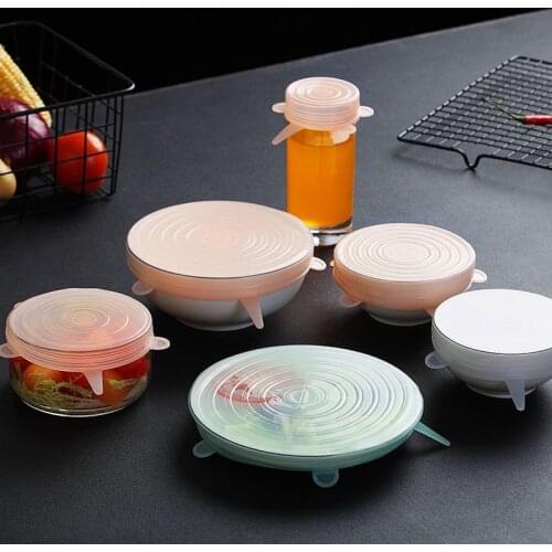 Hotsale 6 Pcs/Set Food Silicone Cover Universal Silicone Lids For Cookware Bowl Pot Reusable Stretch Lids Kitchen Accessories