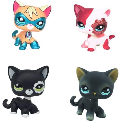 Lps cat pet shop toys pink white sparkle stand 2291 Original Black short hair cat green eyes blue super masked kitty