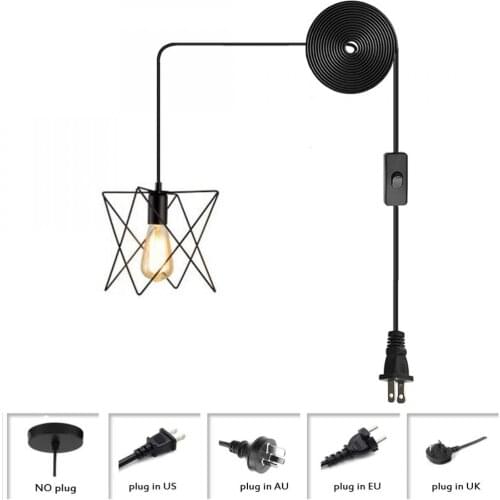 Black Retro Industrial Metal Chandelierplug-In Chandeliers, Chandeliers with Plug-In Cords Suitable for Bedroom Island Hallway