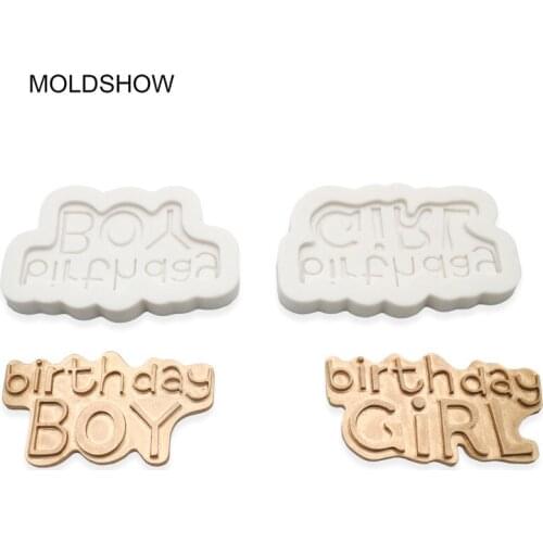 MOLDSHOW Boy / Girl Happy Birthday Nameplate Cake Decorating Mould Chocolate Fondant Soft Clay Silicone Mold Kitchen Baking Tool