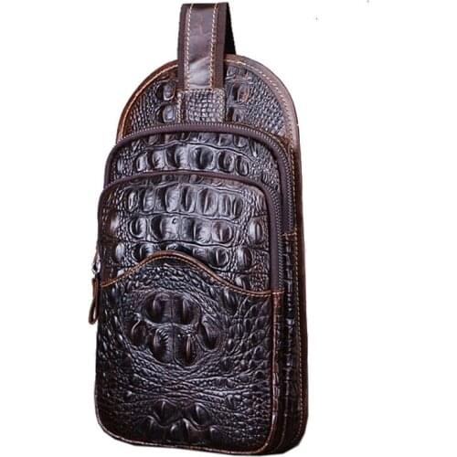Men Vintage Leather Crocodile Grain Sling Pack Chest Bag Cross Body Messenger Shoulder Pouch Packet Travel Riding Bags