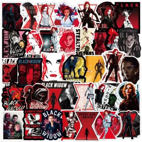 10/50Pcs Black Widow Stickers Disney PVC Waterproof Skateboard Laptop Luggage Guitar Helmet Motorcycle Cartoon Sticker Kids Toys