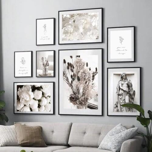 Statue Dry Flowers Peony Abstract Lines Wall Art Canvas Painting Nordic Posters And Prints Wall Pictures For Living Room Decor