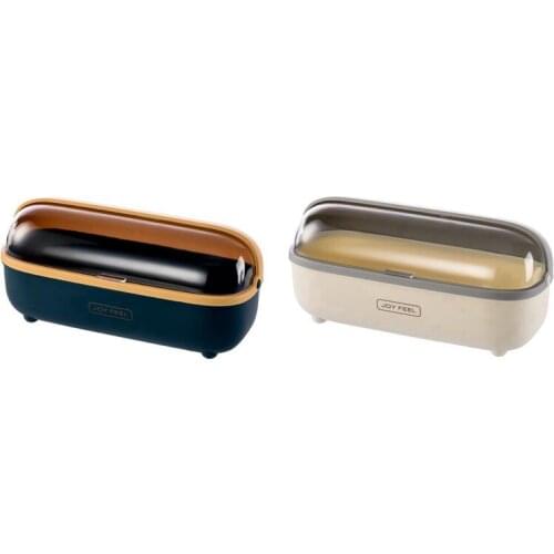 2x Flatware Tray Kitchen Drawer Organizer with Lid and Drainer - Kitchen Cutlery Tray Blue & White