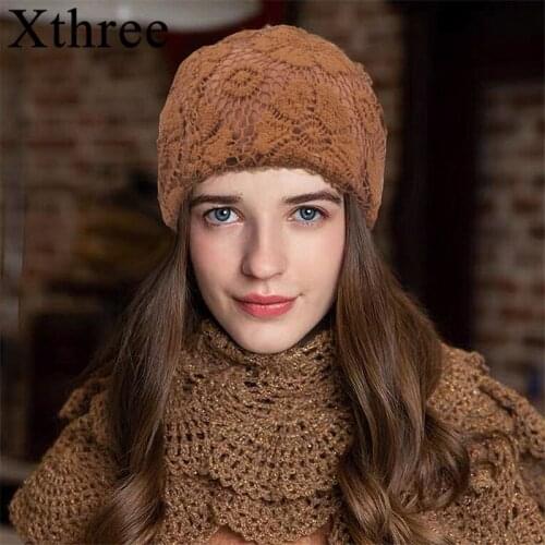 Xthree Autumn Beanie Hat for Women Winter hat for children Skullies Cap Gorros Female Cap Lace Hats