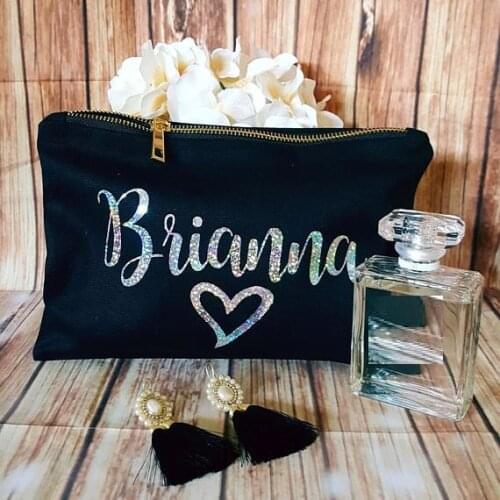 Personalized name glitter silver Mrs Bride Makeup make up comestic Bags maid of honor Proposal Bridesmaid birthday party gifts