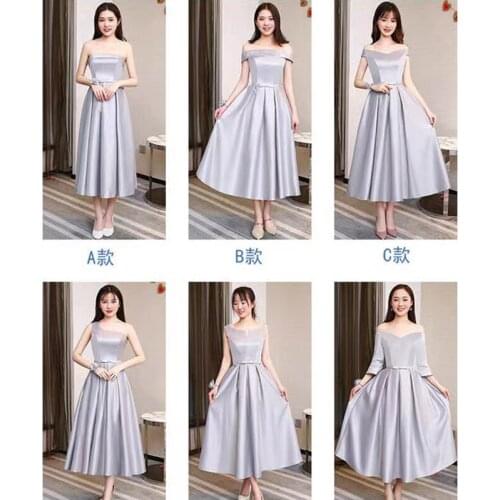 Bridesmaids Dresses Vintage Short Boat-Neck Jersey Knee-Length A-Line Off The Shoulder Luxury Gray Women Wedding Party Gown E643