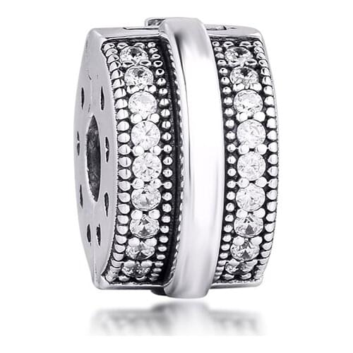 Fits Pandora Bracelet Original 925 Sterling Silver Sparkling Pave Lines Clip Beads Charms Fine Jewelry DIY Making Wholesale