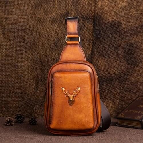 Casual Fashion Chest Layer Cowhide Leather Mens Bags Multi-Function Cowhide Womens Handbags High Quality Shoulder Bags