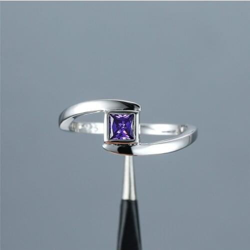 Simple Female Purple Crystal Stone Ring Classic Silver Color Thin Wedding Ring Cute Bridal Square Engagement Rings For Women