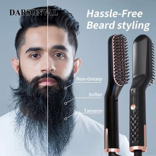 Men Beard Straightener Heating Comb Multifunctional Hair Comb Brush Beard Brush Straightening Brush LED Display Beard Brush