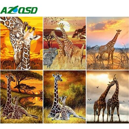 AZQSD DIY Coloring By Numbers Animal Home Bedroom Wall Artwork 40x50cm Oil Painting By Numbers Canvas Giraffe Handmade Gift