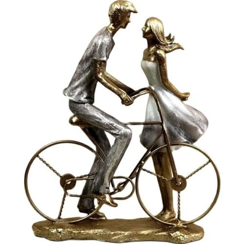 Romantic Bike Lovers Figurine Handmade Campus Engagement Couple Statue Valentines Day Decor Wedding Gift Craft Love Ornament