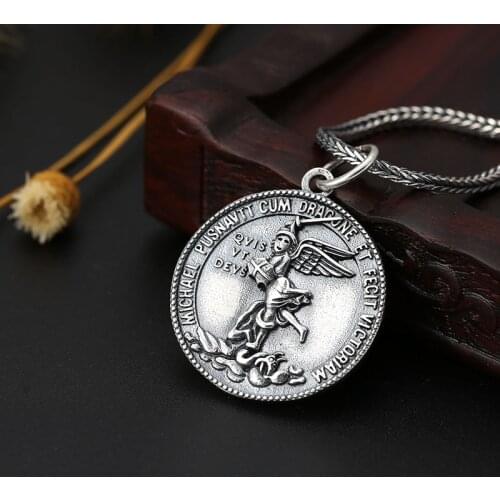 S925 Sterling Silver Fashion Men And Women Pendant Thai Silver St. Michael Archangel St. Michael Guardian Angel Medal