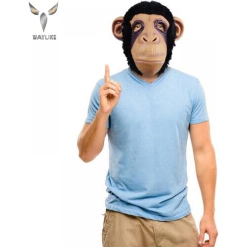 WAYLIKE Cute Monkey Latex Mask For Halloween Costume Party Animal Head Mask Adult Chimp Black Mask