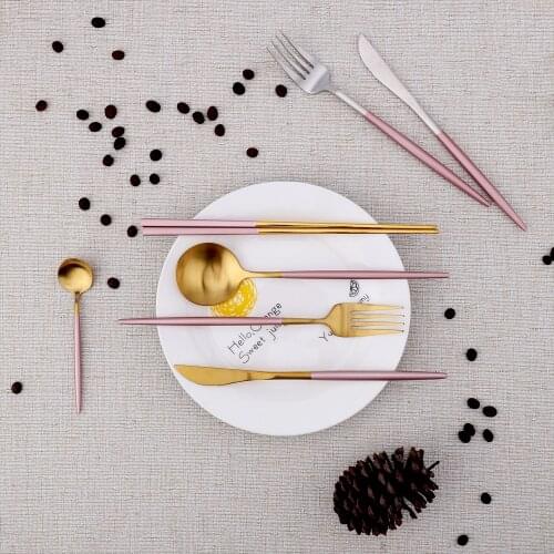 Spoon-Tableware Dinnerware Set 304 Stainless Steel Fork Knife Chopsticks Dessert Coffee Spoon Dinner Meal Pink Gold Low Gloss