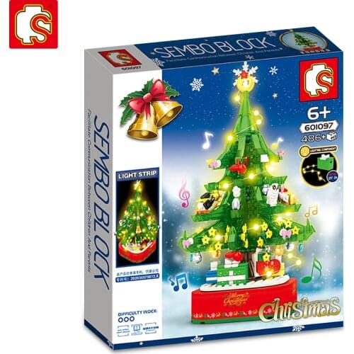 Sembo Light Rotating Music Box Christmas Tree Building Blocks City Friends Tree House Model Bricks Kid Toys Children Xmas Gift