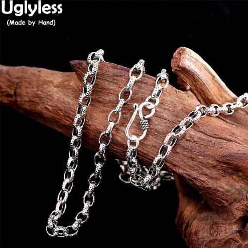 Uglyless 55CM Personalized Carved Chains Necklaces for Men HIP HOP Performance Dress Jewelry Thai 925 Silver Necklace NO Pendant