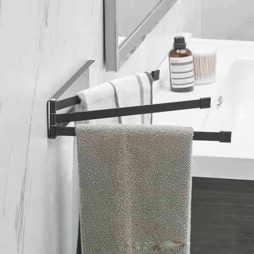 Bathroom hardware towel hanging bath towel rack can be folded and rotated without punching to hide the wall bracket with 3stroke