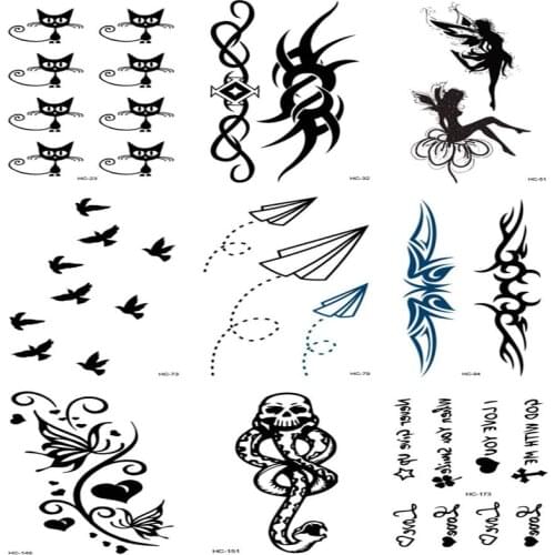 Rocooart 12 Designs Angle Black Wings Temporary Tattoo Sticker Wild Goose Letters Henna Fake Tattoo Tatuagem Taty for Body Art