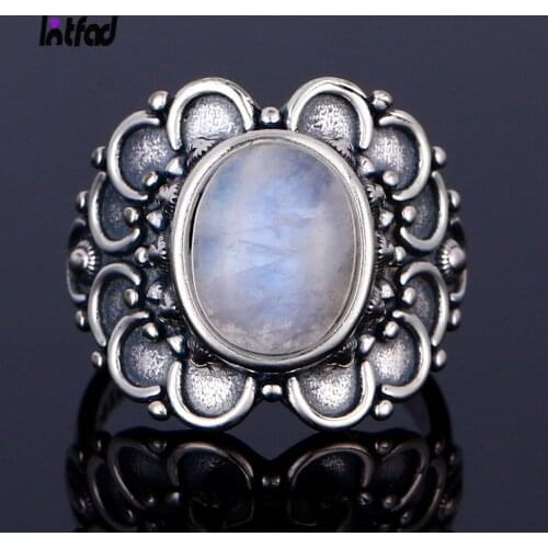 Natural 8*10MM Moonstone Ring 925 Sterling Silver Charming Flower Shape Jewelry Wedding Party Gift Ring for Women