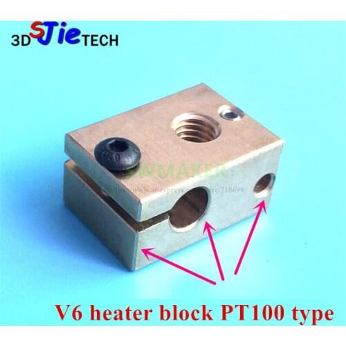 1pcs V6 brass heater block 11.5x16x20.5mm PT100 type High temperature resistance for Reprap Prusa i3 V6 hotend kit 3D Printer