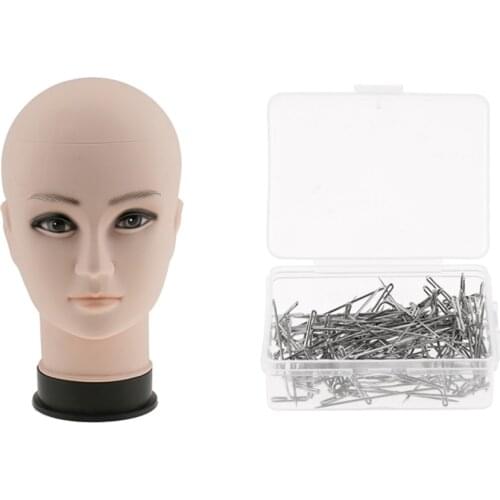 100Pcs T Pins Needle Wig T-pins and Bald Mannequin Head Manikin Model Stand For Holding Wigs Sewing Weaving Hair Extensions