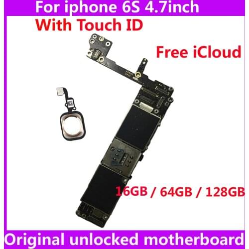 16GB 64GB 128GB Free iCloud Original motherboard with / without touch ID for iphone 6S IOS system Logic board unlocked mainboard