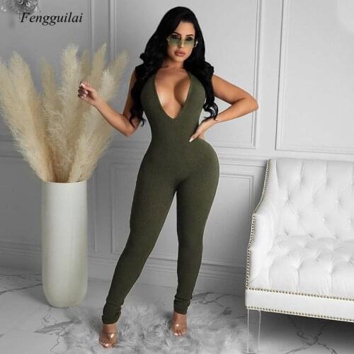 2021 Summer Ribbed Sleeveless Skinny Jumpsuits Sexy Sports Wear Fitness Elastic Street Wear Female Romper Outfit