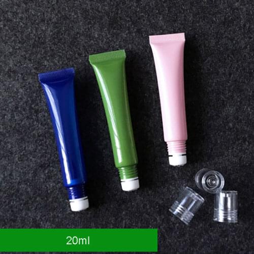 300pcs/lot 20ml Plastic Roll on Bottle Sample Test Essential Oil Vials with Roller Metal Ball,20cc eye cream container