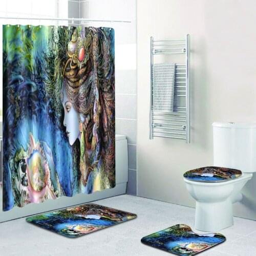 2019 NEW 180X180cm 4 PCS Waterproof Shower Curtain Set Bathroom Toilet Seat Cushion Home Decor with 12psc Curtain Hooks