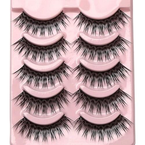 Makeup 5 Pairs Natural Long Fake Eye Lashes Handmade Thick False Eyelashes Black Nature Eye Makeup Tools Faux Eye Lashes
