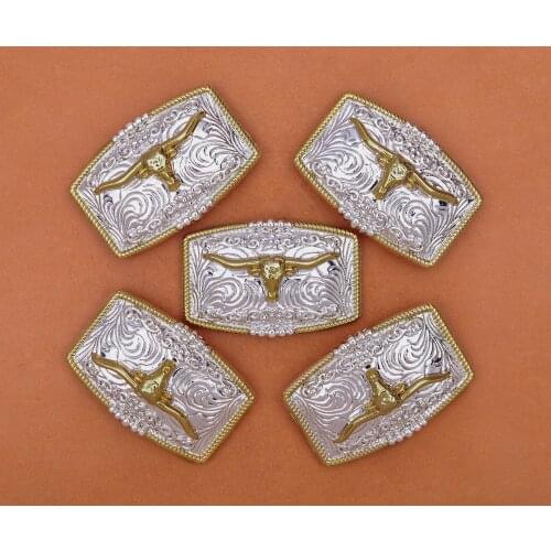 5pc 46*30mm AMERICAN WESTERN TEXAS COWBOY COWGIRL BULL HORN TACK GOLD SILVER LONGHORN ROPE HORSE SADDLE Leather Craft CONCHO SET