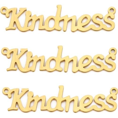 5pcs/lot Fashion Kindness Letter Engraved Charm Stainless Steel Gold Pendant For DIY Jewelry Making Necklace Charm