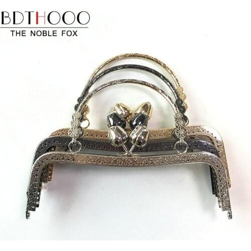 BDTHOOO 10pcs 20cm Metal Purse Frame Handle for Making Kiss Clasp Lock Rose Head Embossed Bronze Tone Bags Hardware Accessories