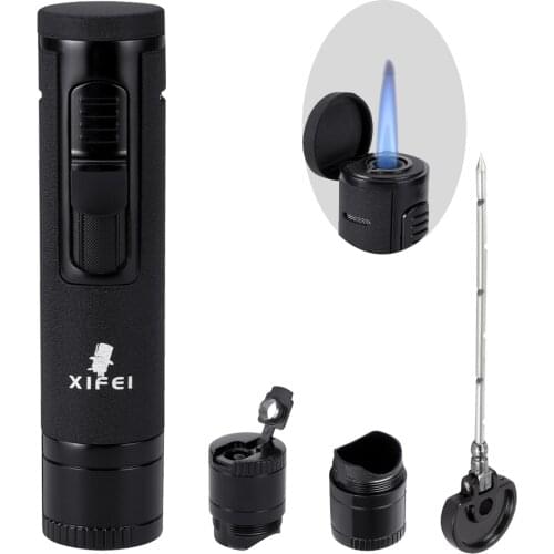 XIFEI Butane Refillable Cigar Lighter With Puncher Holder Needle Metal Portable Multifunction Smoking Accessories SET For Men