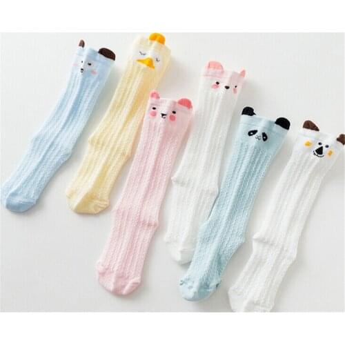 Baby Toddlers Girls Socks Cartoon Breathable Mesh Cotton Socks Newborn Medium Tube 3/4 Knee High Cute Socks for Girls Boys