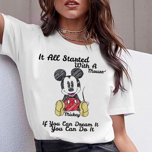 Kawaii Mickey T Shirt Women O-Neck White Short Sleeve Versatile Cool Cartoon Top Hipster Pop Vogue Tumblr Mujer Disney Clother