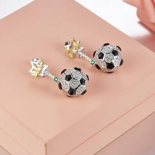 Hot 925 Sterling Silver Solid Fashion CZ Stone Pave Football Shape Dangle Drop Luxury Party Wedding Earring For Women Jewelry