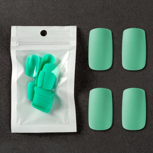 24Pcs Matte Green Square Press on False Nails Short Artificial Fake Nails for Design Lady Fingernail Art Manicure Tools