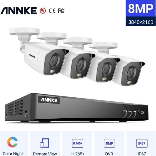 ANNKE 4K Ultra HD Video Surveillance Cameras System 8CH 8MP H.265+ DVR With 4X 8MP Outdoor Waterproof Security Camera Full Color