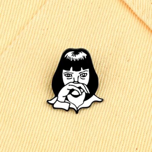 Classic Movie Brooches Pulp Fiction Mia Wallace GODDAMN Girl Enamel Pins Bag Shirt Jackets Lapel Badge Pin Gothic Punk Jewelry