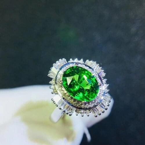 T703 Tsavorite Ring Fine Jewelry 18 K Gold Natural Unheat 1.8ct Tsavorite Gemstones Diamonds Female Wedding Rings