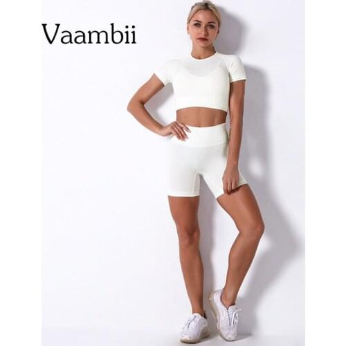 White Gym Clothing Womens Seamless Tracksuit Set Woman Summer Clothes Women 2 Piece Sets Sportwear Crop Top Shorts Tracksuits
